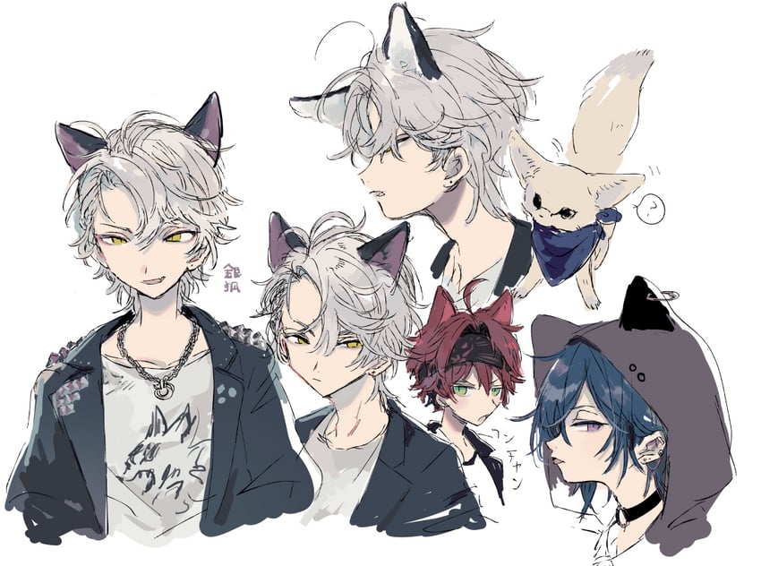 tsubaki kento, atago rentaro, habashiri ginko, and vega (dankira!!!) drawn by sneezecoon