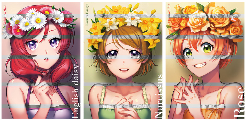 nishikino maki, hoshizora rin, and koizumi hanayo (love live! and 1 more) drawn by chlfl05