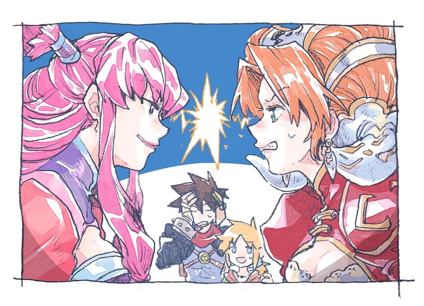millenia, ryudo, and roan (grandia and 1 more) drawn by michibata_65