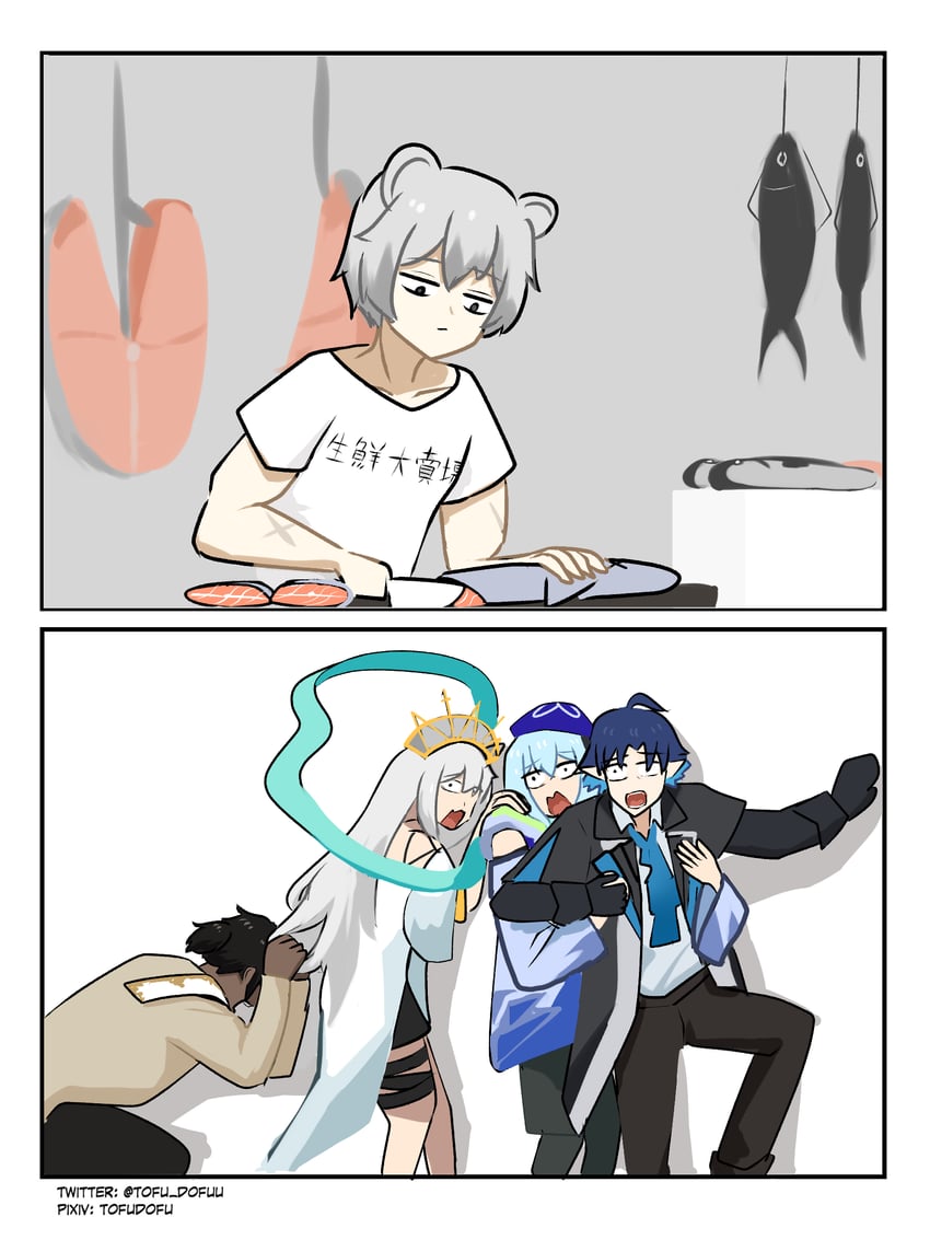 skadi, skadi the corrupting heart, mizuki, thorns, lumen, and 1 more (arknights) drawn by tofudofu