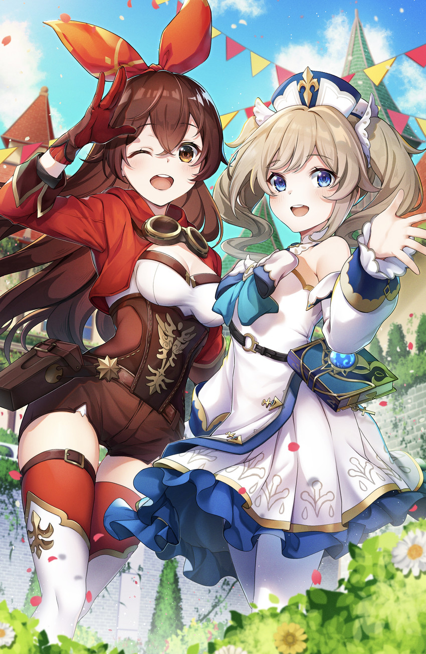 barbara and amber (genshin impact) drawn by fukuzawa_yukichi_(egoist867)