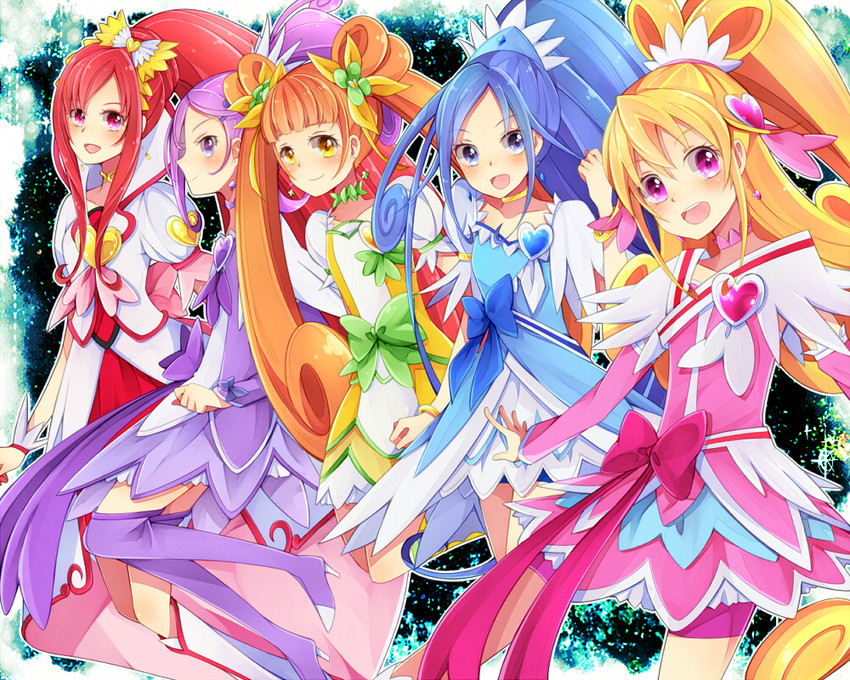 hishikawa rikka, aida mana, kenzaki makoto, yotsuba alice, cure heart, and 5 more (precure and 1 more) drawn by ruka192
