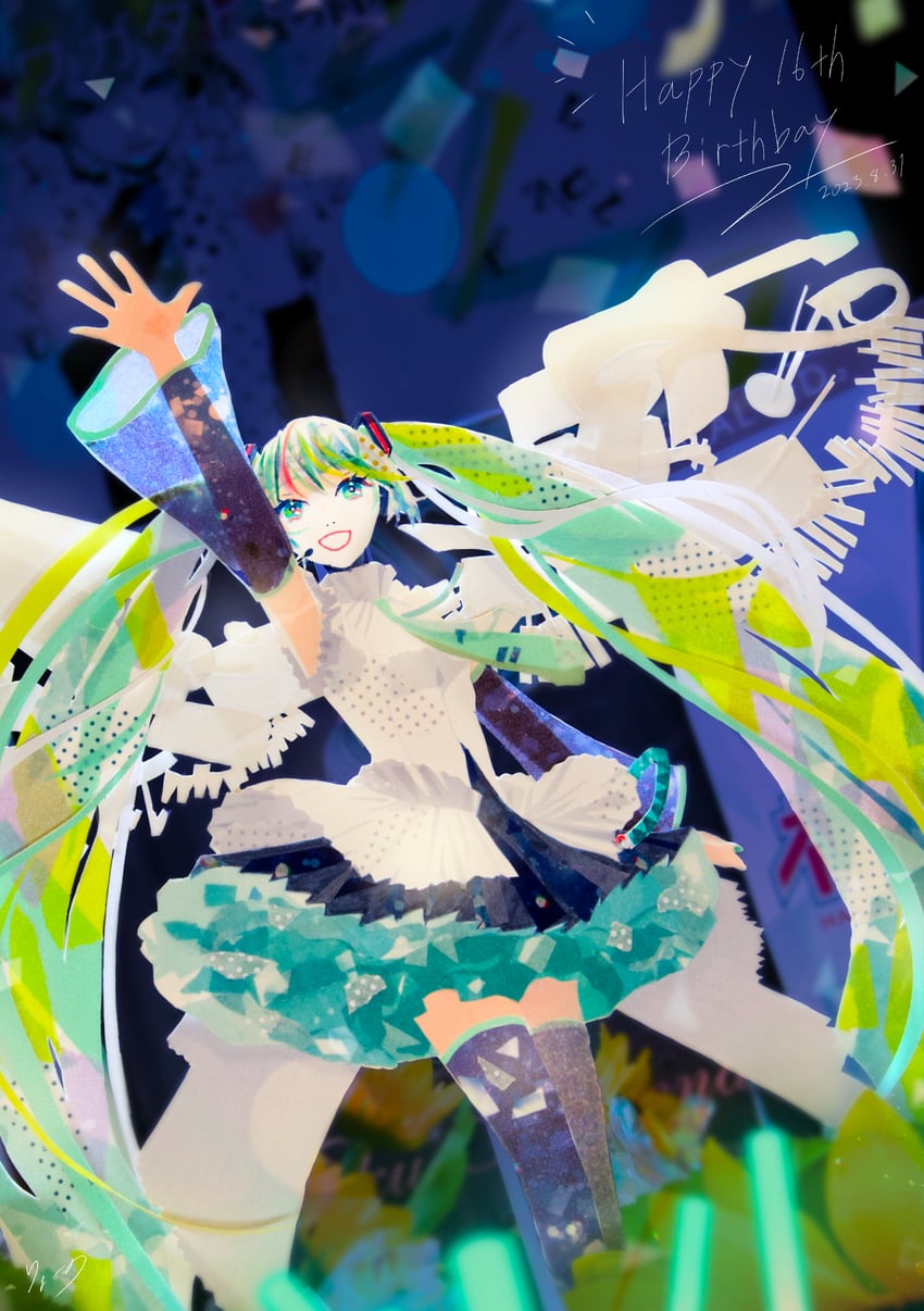 hatsune miku (vocaloid and 1 more) drawn by ryono