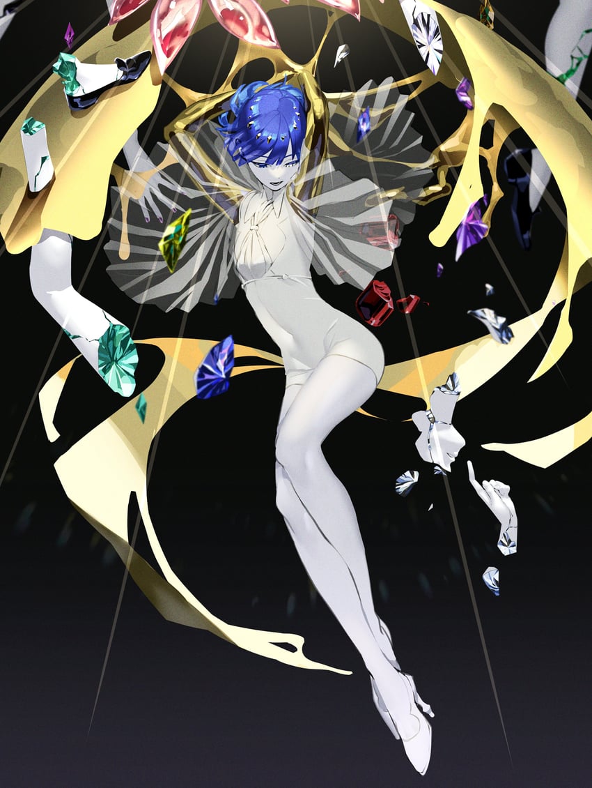 phosphophyllite, cinnabar, antarcticite, jade, amethyst, and 1 more (houseki no kuni) drawn by take_bayashi_3d
