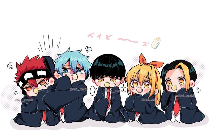 mash burnedead, finn ames, lance crown, lemon irvine, and daut barret (mashle) drawn by hei_wa20
