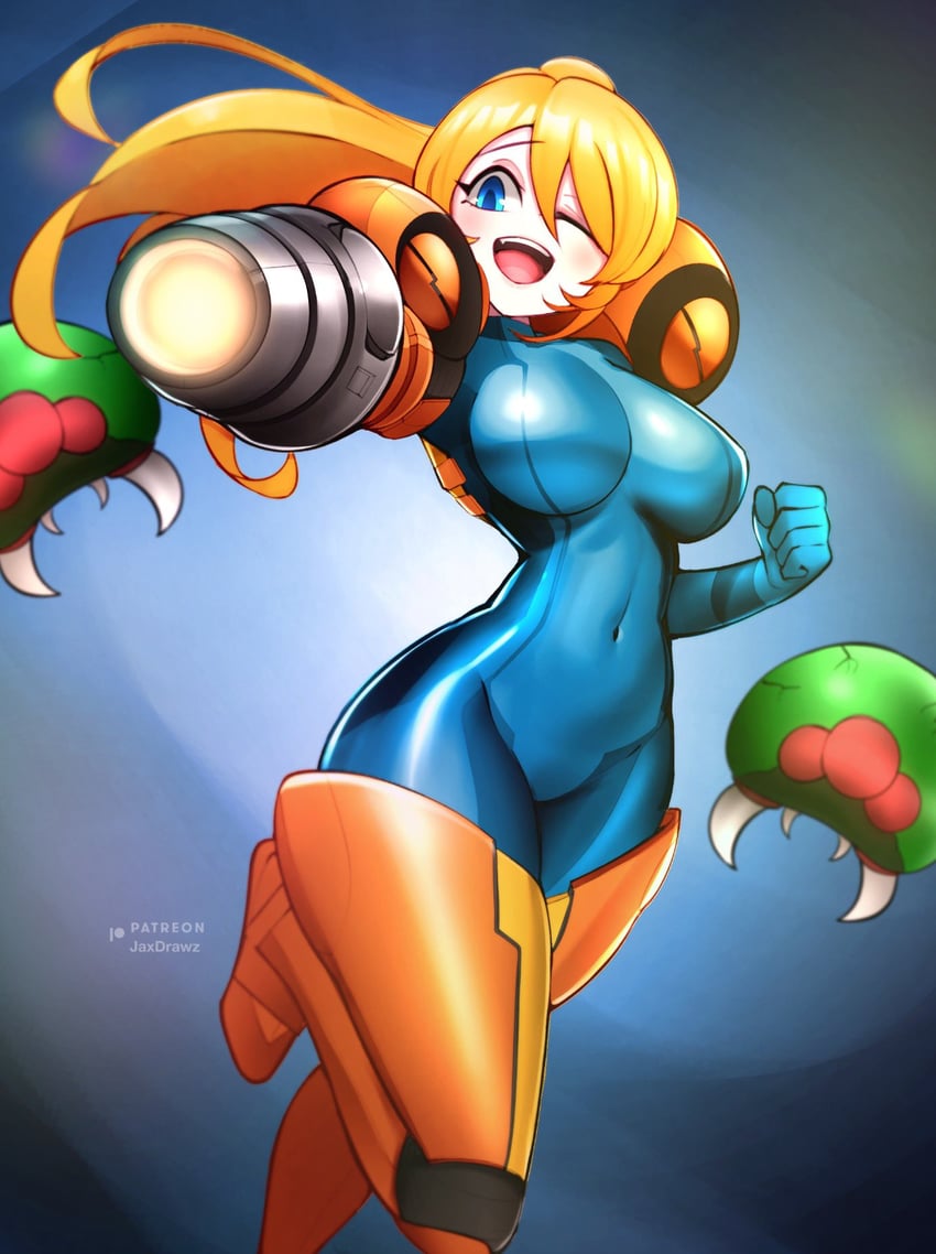 samus aran, metroid, and metroid larva (metroid and 1 more) drawn by jaxdrawz