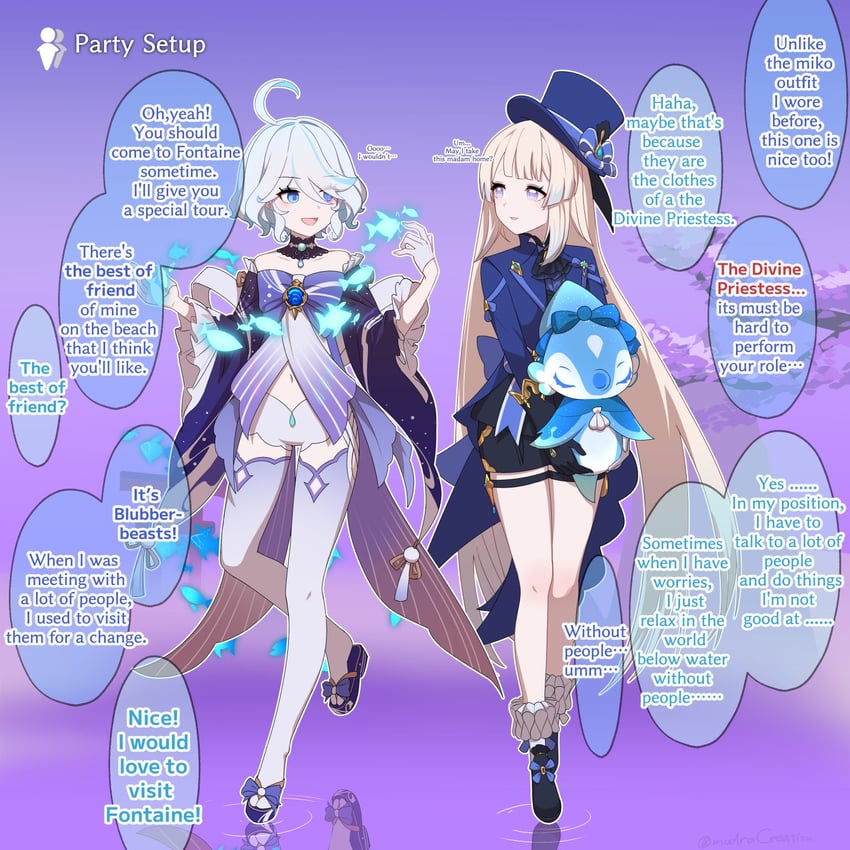 furina, sangonomiya kokomi, and surintendante chevalmarin (genshin impact) drawn by soku_(bluerule-graypray)