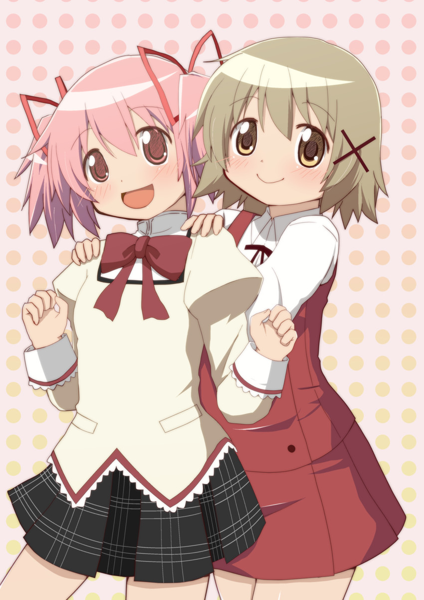 kaname madoka and yuno (mahou shoujo madoka magica and 1 more) drawn by shuruken_(yuumo)