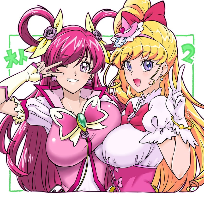 asahina mirai, yumehara nozomi, cure dream, and cure miracle (precure and 5 more) drawn by kenchi