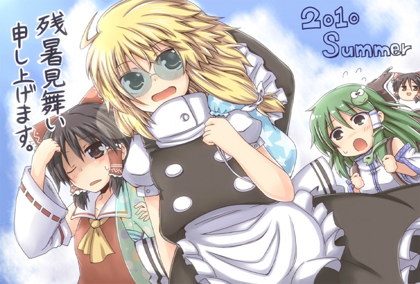 hakurei reimu, kirisame marisa, and kochiya sanae (touhou) drawn by lockheart