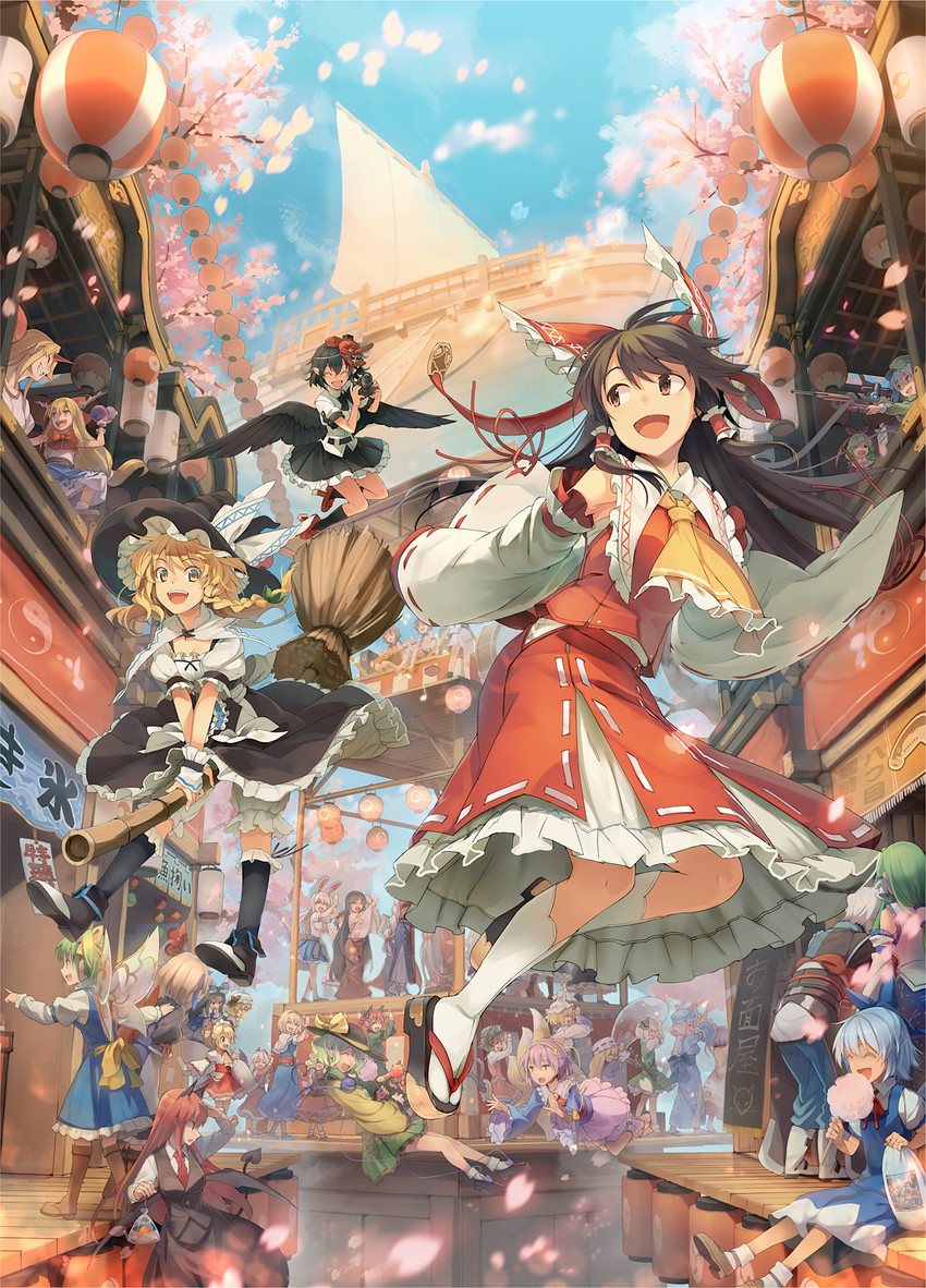 hakurei reimu, kirisame marisa, komeiji koishi, kochiya sanae, konpaku youmu, and 34 more (touhou) drawn by eho_(icbm)