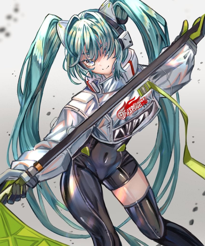 hatsune miku and racing miku (vocaloid and 2 more) drawn by rudang