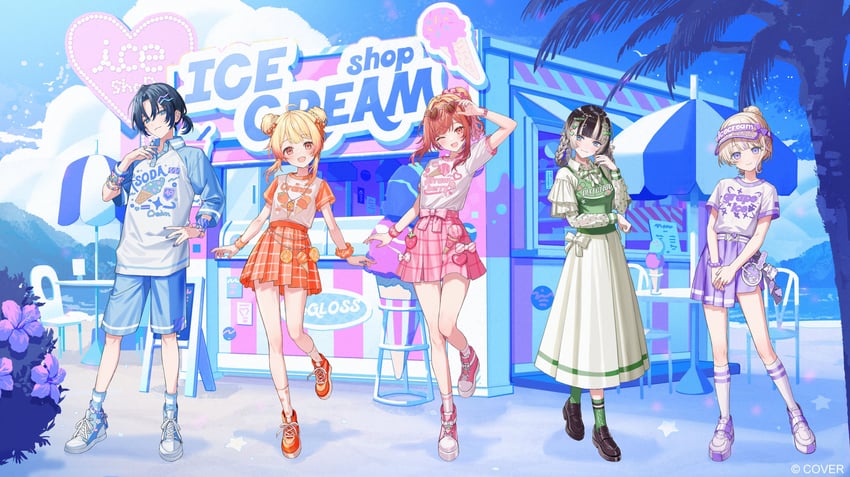 ichijou ririka, juufuutei raden, otonose kanade, hiodoshi ao, and todoroki hajime (hololive and 1 more)