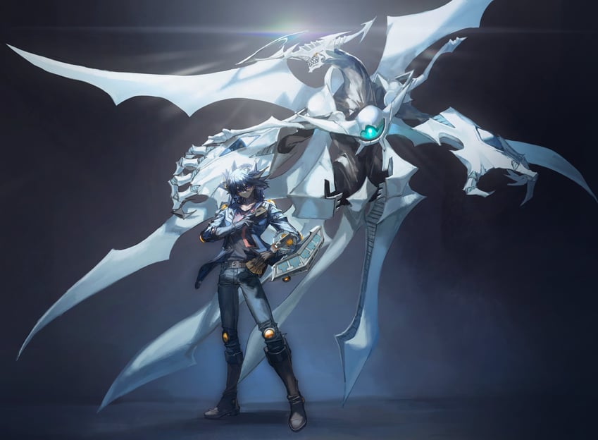 fudo yusei and shooting quasar dragon (yu-gi-oh! and 1 more) drawn by momentcorefly