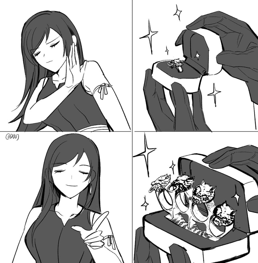 tifa lockhart, cloud strife, and fenrir (final fantasy and 2 more) drawn by duoj_ji