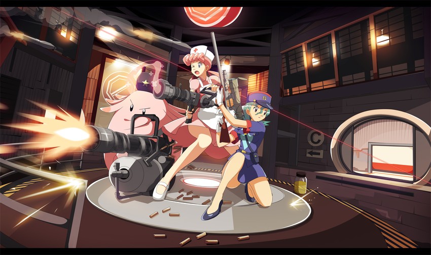 jasmine, joy, chansey, medic, heavy, and 2 more (pokemon and 1 more) drawn by southern-panda and vivivoovoo