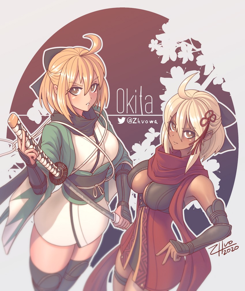 okita souji and okita souji alter (fate and 2 more) drawn by zhvo