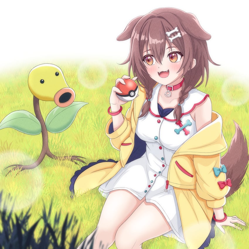 inugami korone and bellsprout (pokemon and 1 more) drawn by a5hio