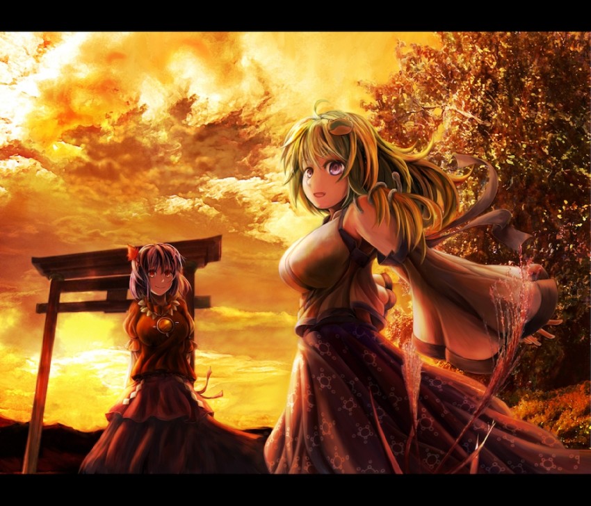 kochiya sanae and yasaka kanako (touhou) drawn by tan_(khaki_coulomb_siro)