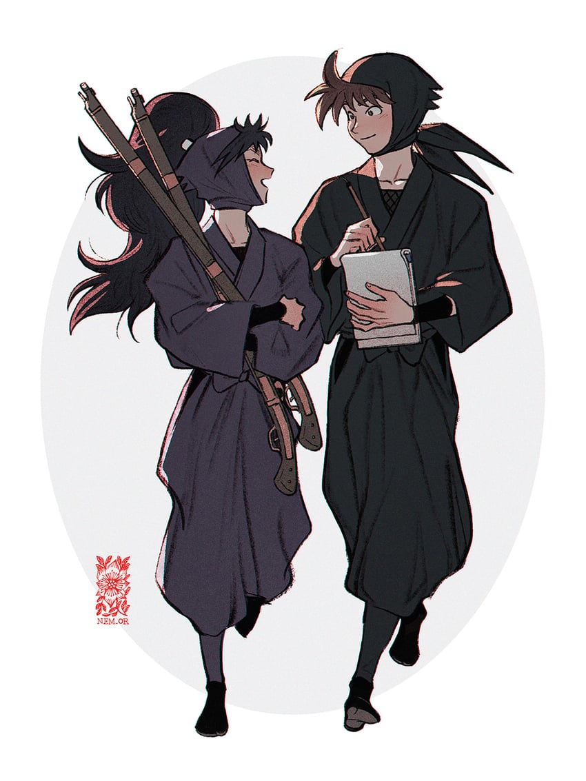 kukuchi heisuke and doi hansuke (rakudai ninja rantarou) drawn by ine_(zx_o4)
