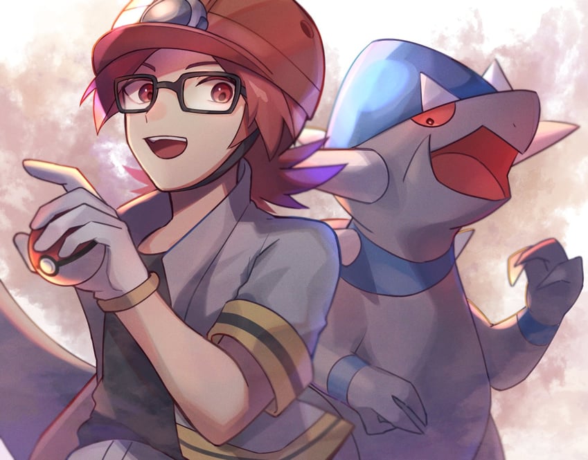 roark and rampardos (pokemon and 1 more) drawn by sioinari_03