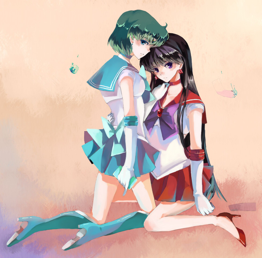 mizuno ami, hino rei, sailor mercury, and sailor mars (bishoujo senshi sailor moon) drawn by nako_(nonrain)