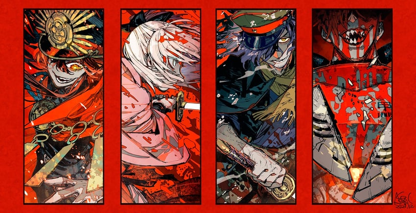 okita souji, oda nobunaga, okada izou, and mori nagayoshi (fate and 2 more) drawn by akagishi_k