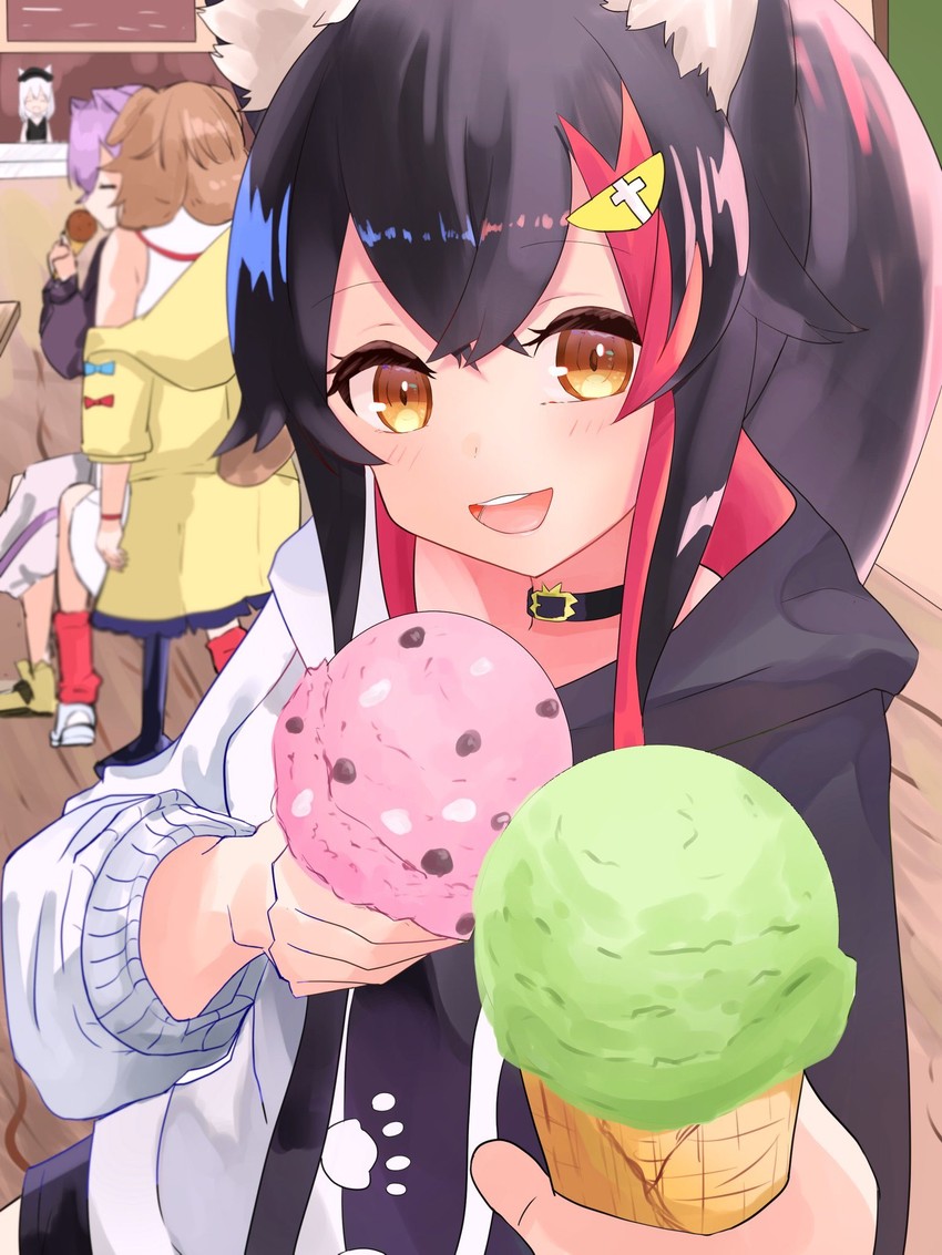 shirakami fubuki, nekomata okayu, ookami mio, and inugami korone (hololive) drawn by hitachi_sou