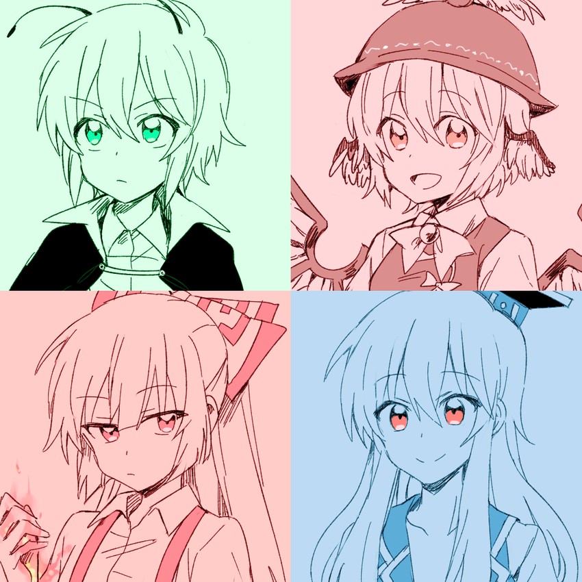 fujiwara no mokou, kamishirasawa keine, mystia lorelei, and wriggle nightbug (touhou) drawn by 6_(yuchae)