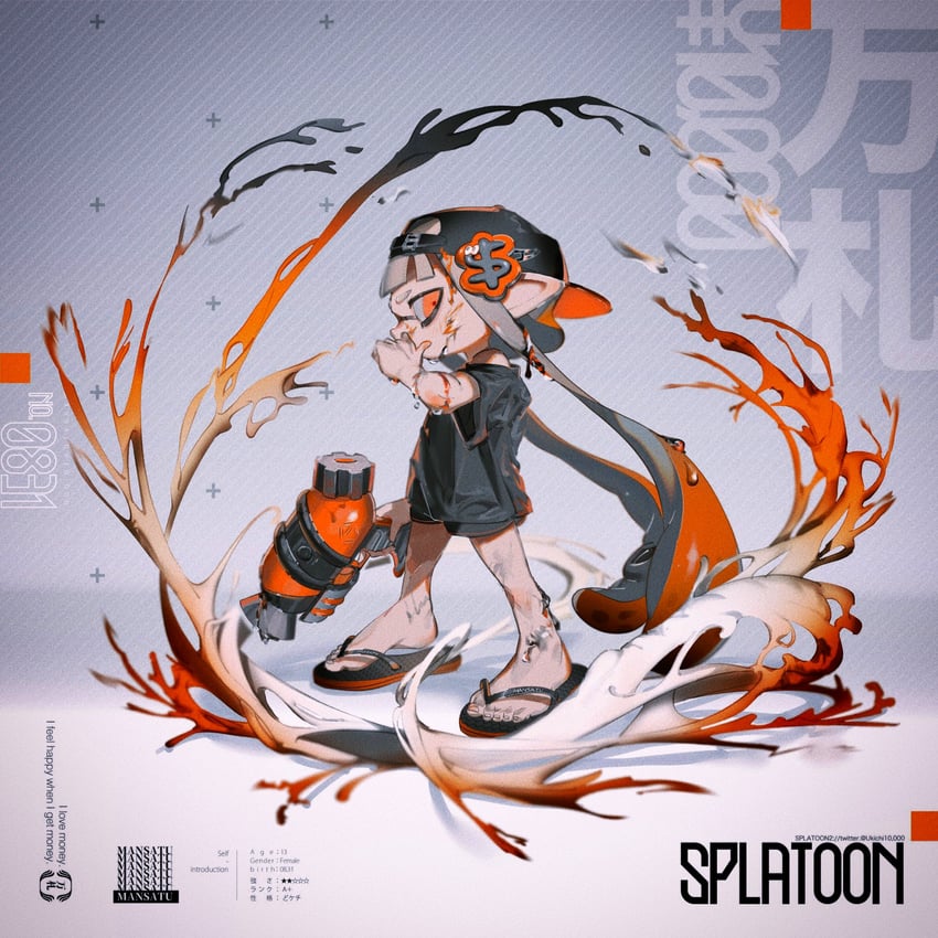 inkling player character and inkling girl (splatoon) drawn by hossi