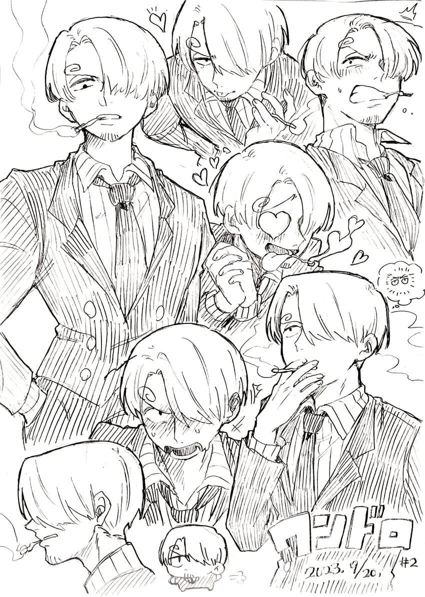 roronoa zoro, sanji, and marimo zoro (one piece) drawn by kurimaron