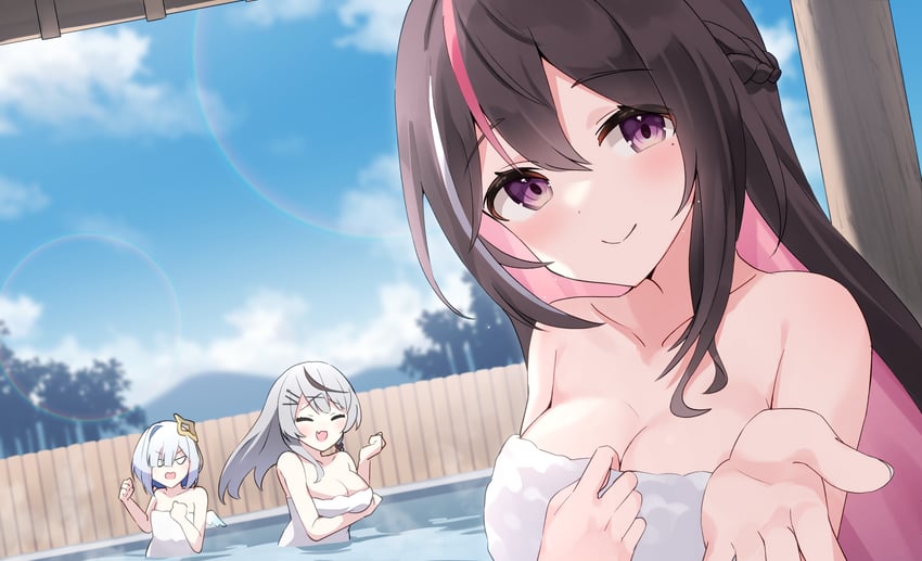 sakamata chloe, amane kanata, and azki (hololive) drawn by fragir