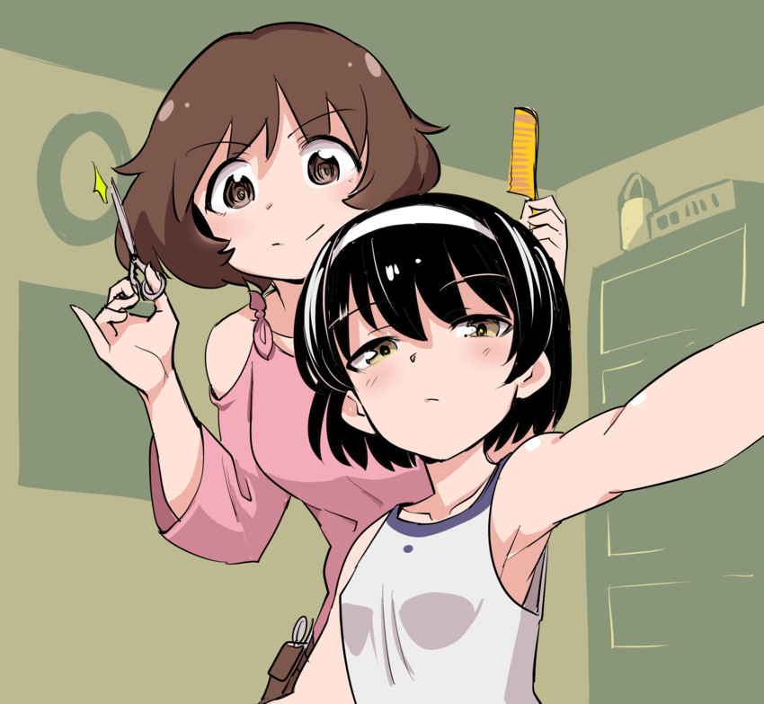 akiyama yukari and reizei mako (girls und panzer) drawn by aomushi_(mushamusha)