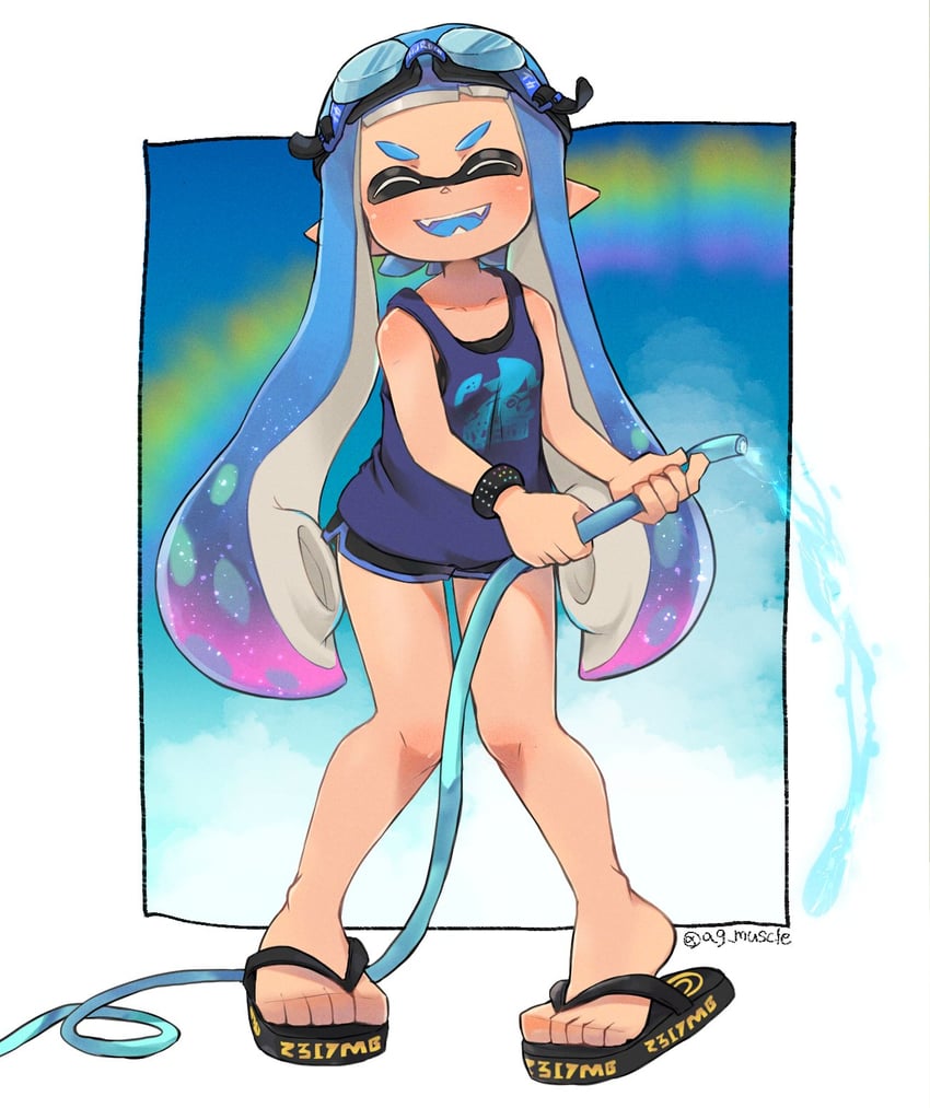 inkling player character and inkling girl (splatoon and 1 more) drawn by ag_muscle