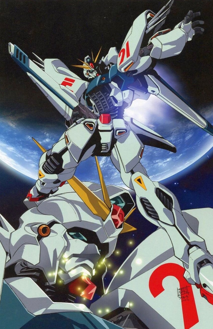 f91 gundam (gundam and 1 more) drawn by oobari_masami