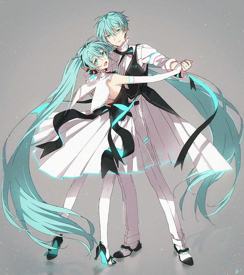 hatsune miku and hatsune mikuo (vocaloid and 1 more) drawn by hakusai_(tiahszld)