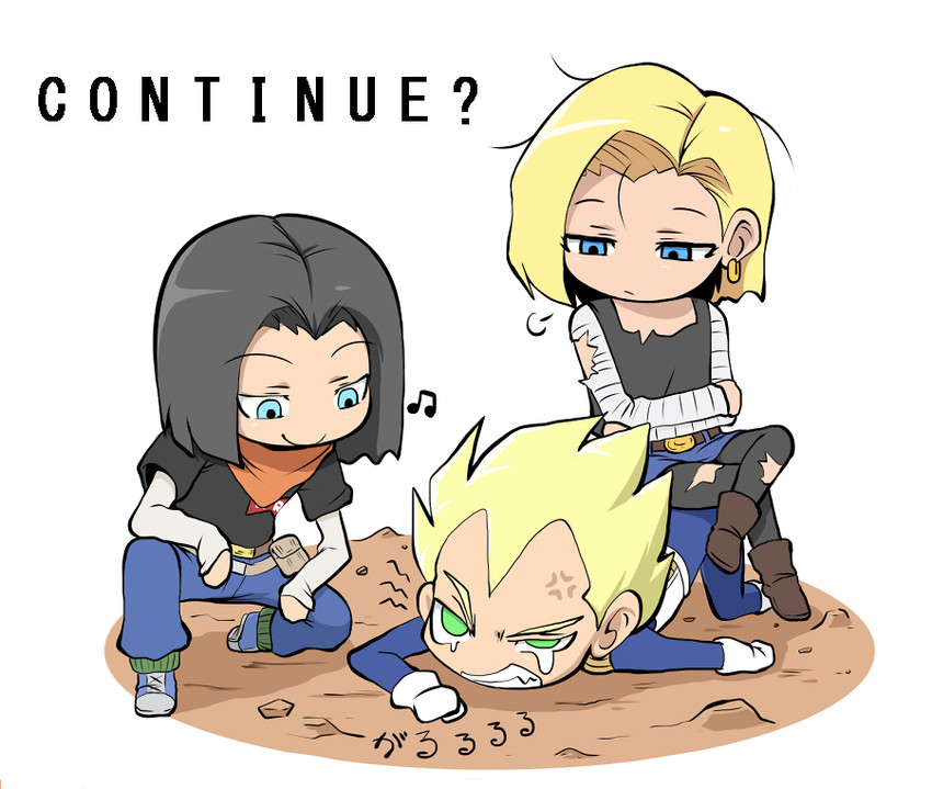vegeta, android 18, and android 17 (dragon ball and 1 more) drawn by kara_age