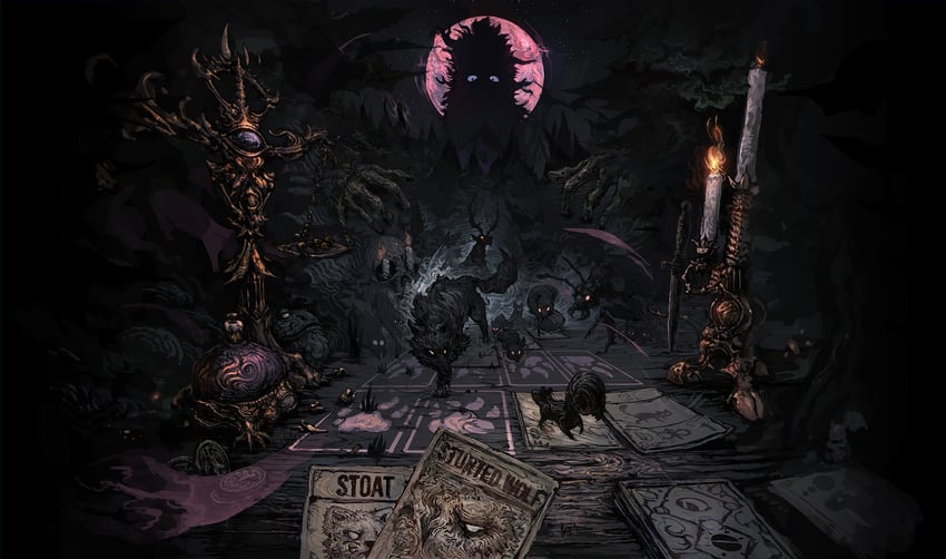 leshy, stoat, stunted wolf, and cat (inscryption) drawn by carpet_crawler