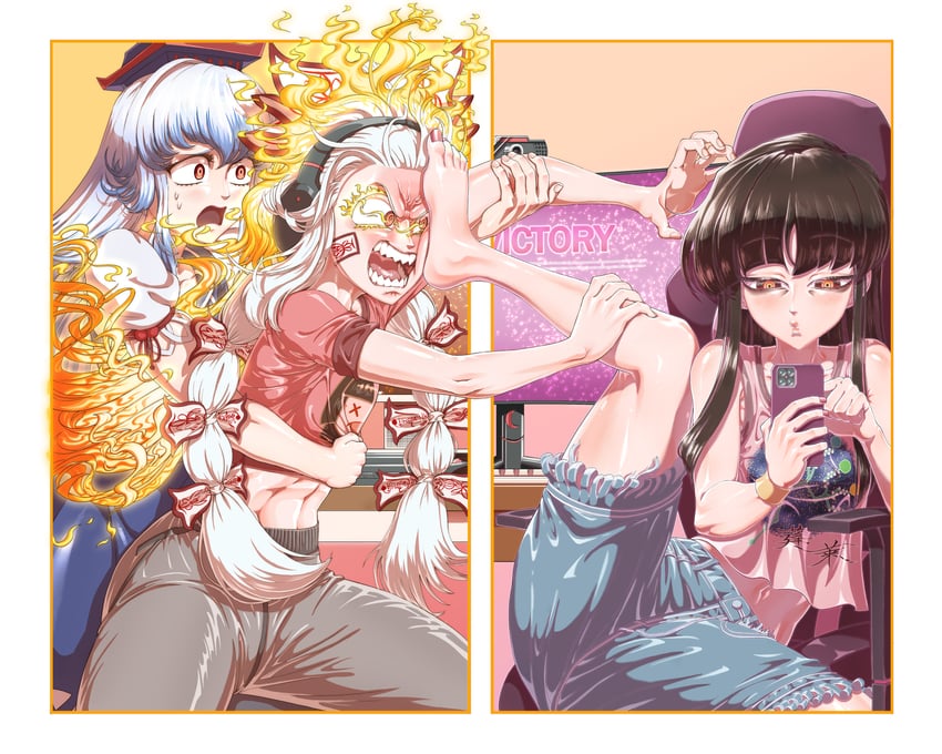 fujiwara no mokou, kamishirasawa keine, and houraisan kaguya (touhou) drawn by hyt