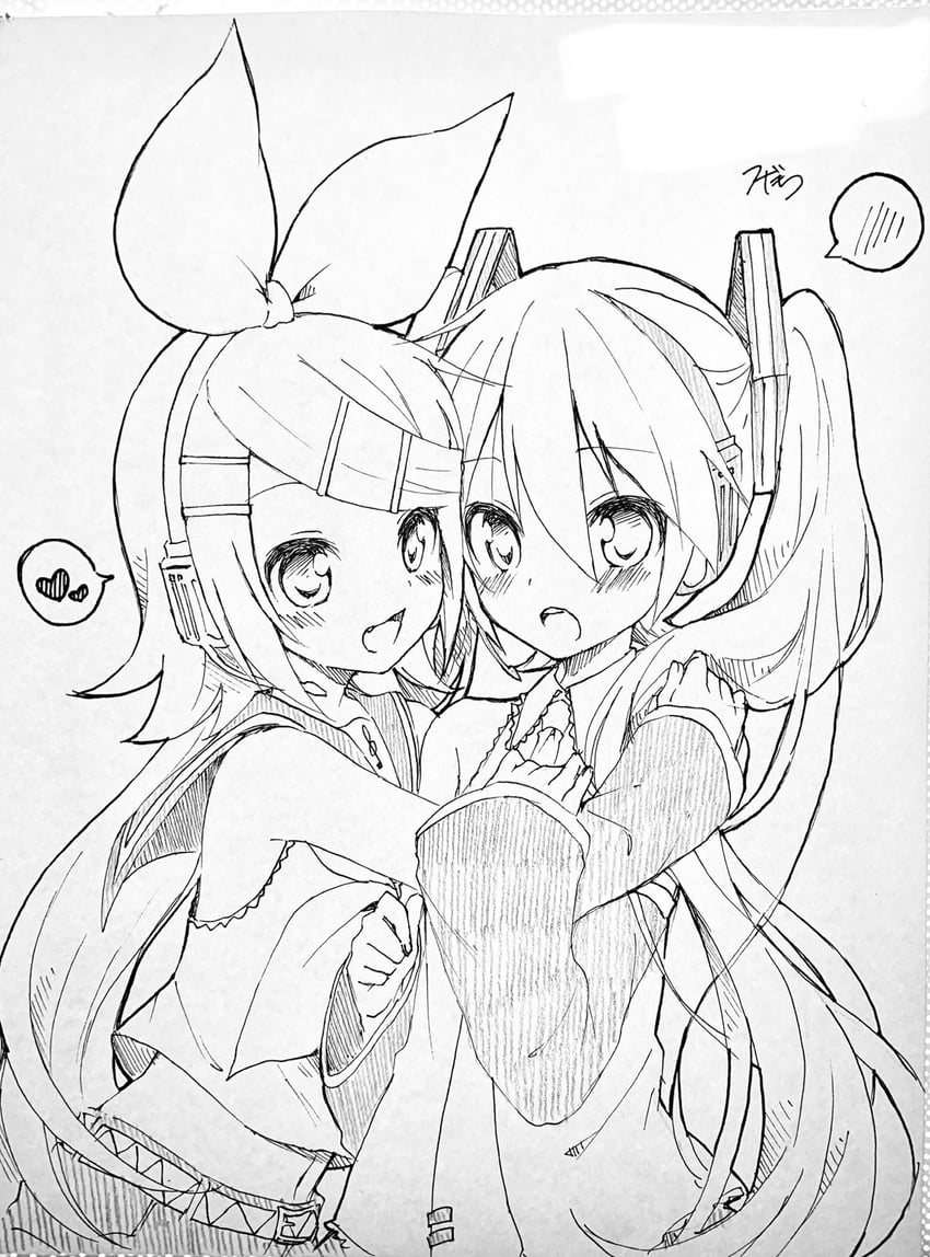 hatsune miku and kagamine rin (vocaloid) drawn by sudachi_(calendar)