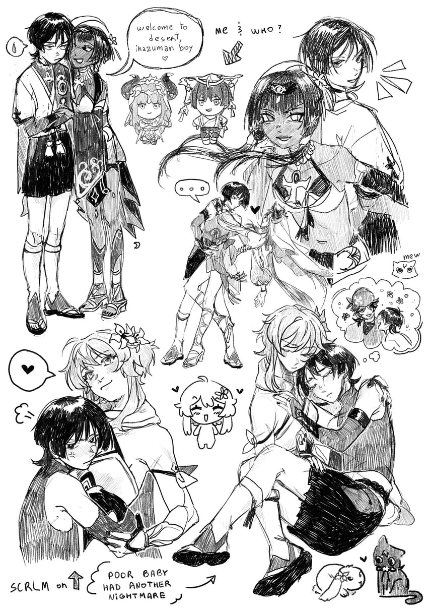 lumine, wanderer, nilou, scaramouche, candace, and 1 more (genshin impact) drawn by ebany_ohuet