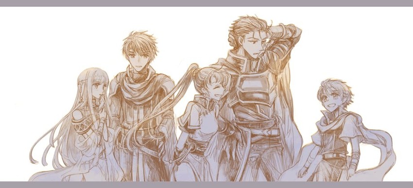 lyn, ninian, eliwood, hector, and nils (fire emblem and 1 more) drawn by kuzumosu