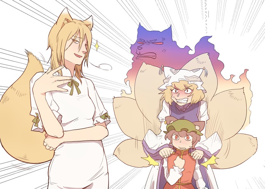 yakumo ran, chen, and kudamaki tsukasa (touhou) drawn by boned-woo