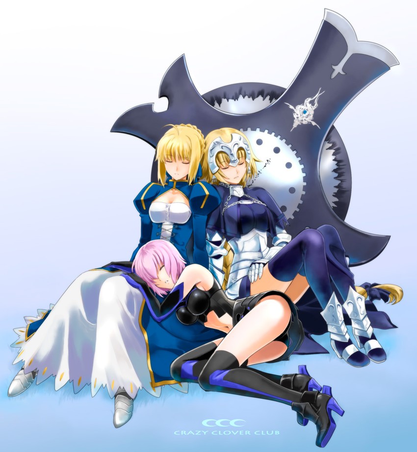 artoria pendragon, saber, mash kyrielight, and jeanne d'arc (fate and 3 more) drawn by shirotsumekusa
