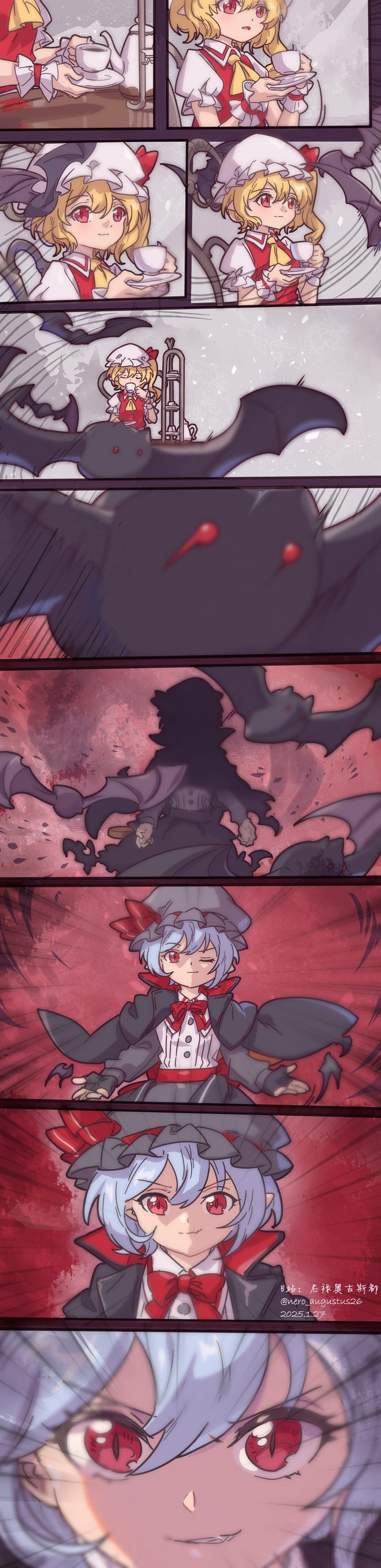 remilia scarlet, flandre scarlet, slayer, and sharon (touhou and 2 more) drawn by nero_augustus