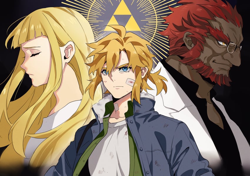 link, princess zelda, and ganondorf (the legend of zelda and 1 more) drawn by sushisalmon95
