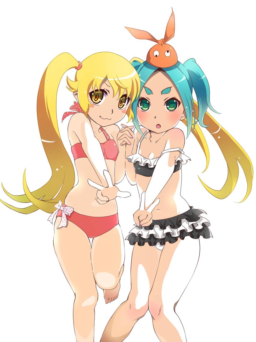oshino shinobu and ononoki yotsugi (monogatari) drawn by mashimaro_tabetai