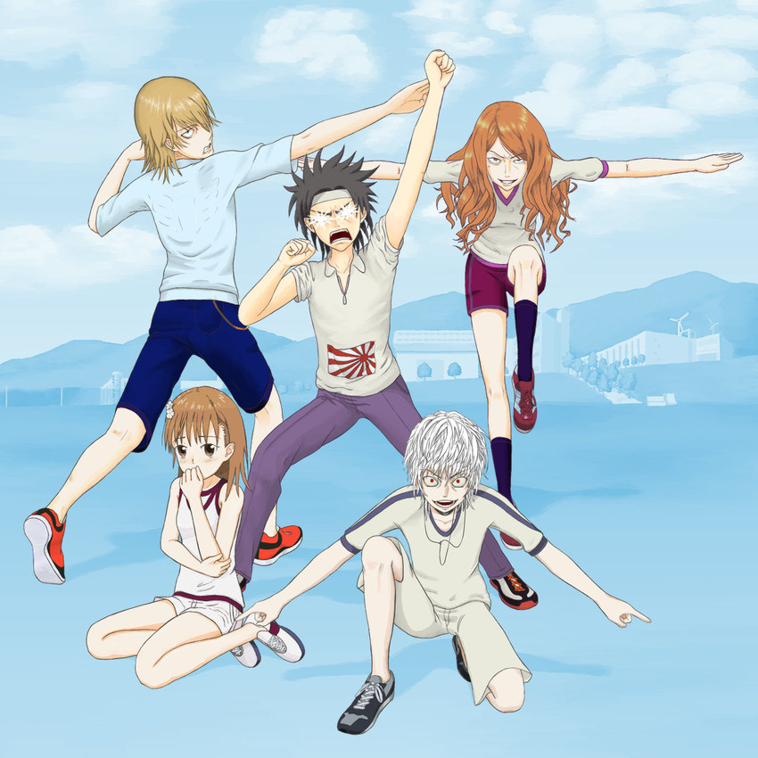 misaka mikoto, accelerator, mugino shizuri, kakine teitoku, and sogiita gunha (dragon ball and 2 more) drawn by yubari_rumoi