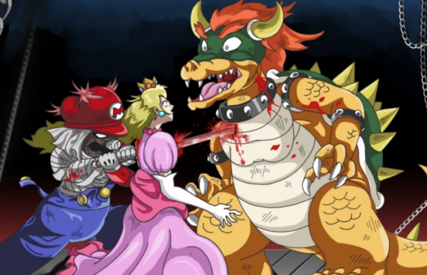 princess peach, mario, bowser, and shishio makoto (mario and 1 more) drawn by mojapene