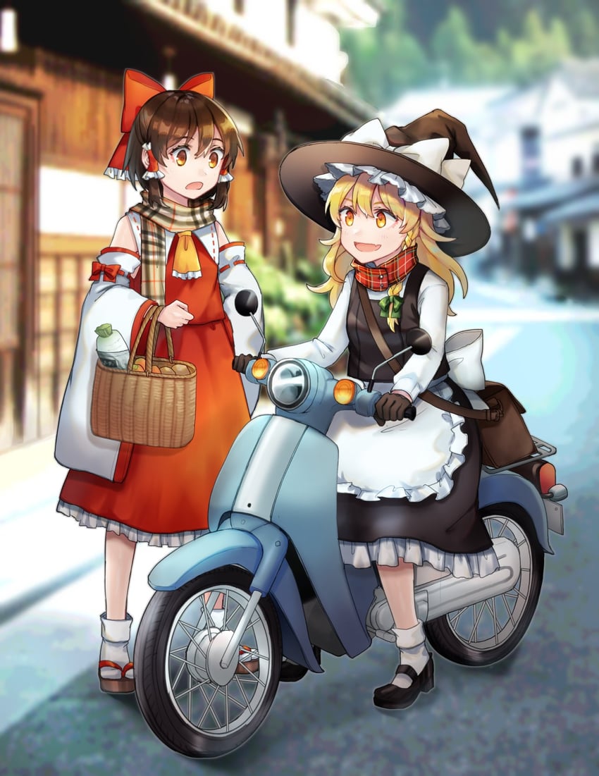 hakurei reimu and kirisame marisa (touhou) drawn by 13_(spice!!)